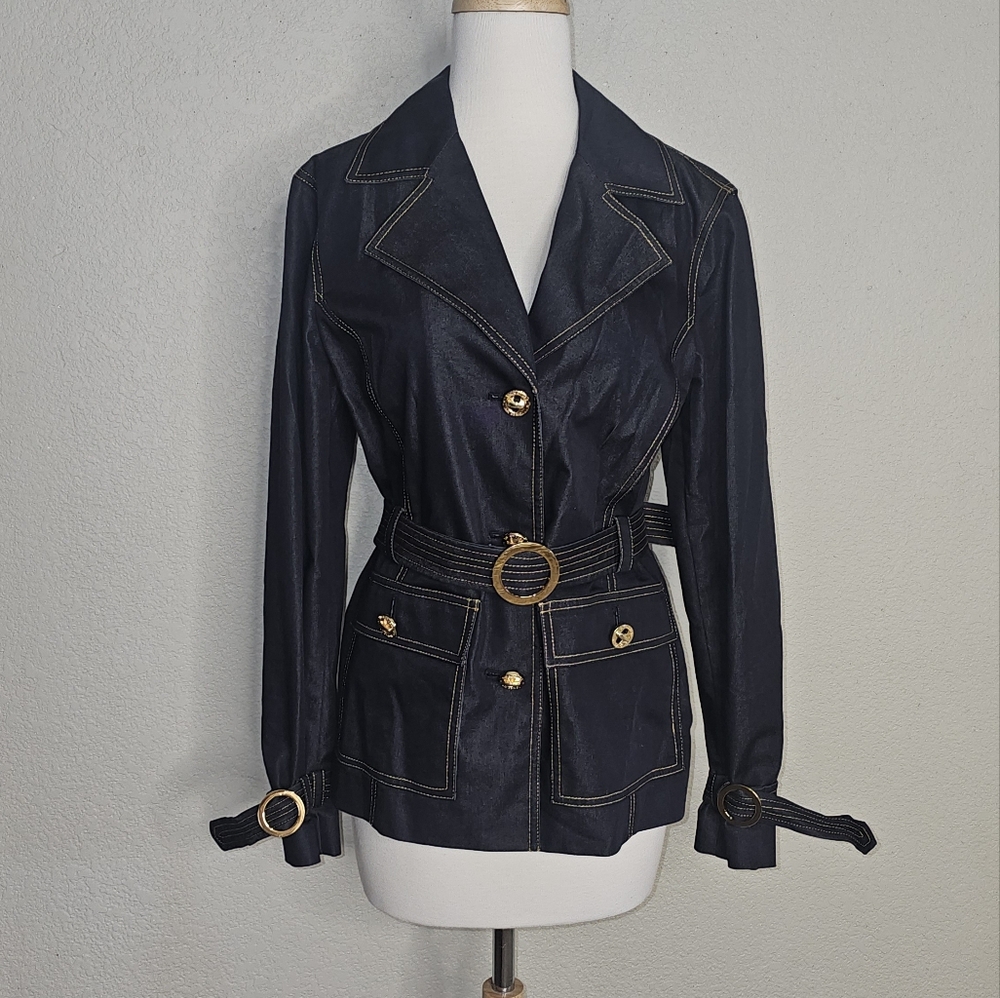 Jones New York Signature Denim stretch coat Belted Size Medium